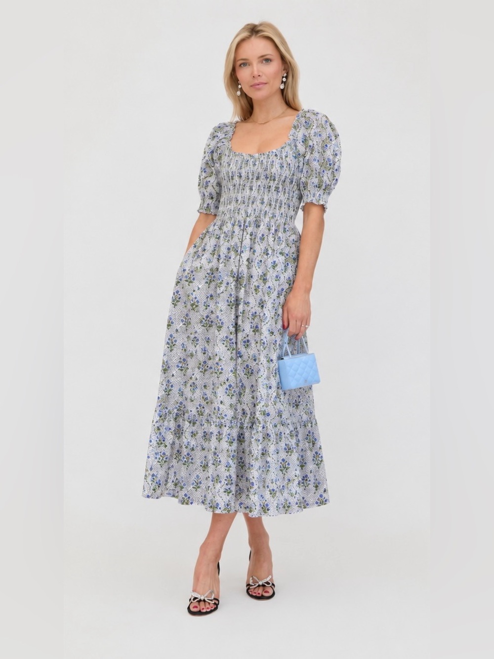 NWT Hill House Louisa Blue Block Print Nap Dress - size small
